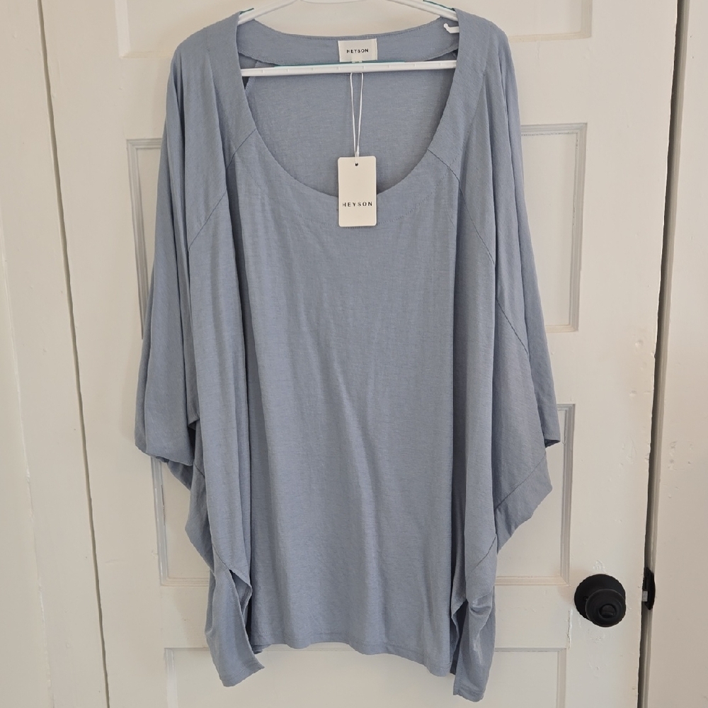 Stylish Light Blue Batwing Sleeve Blouse